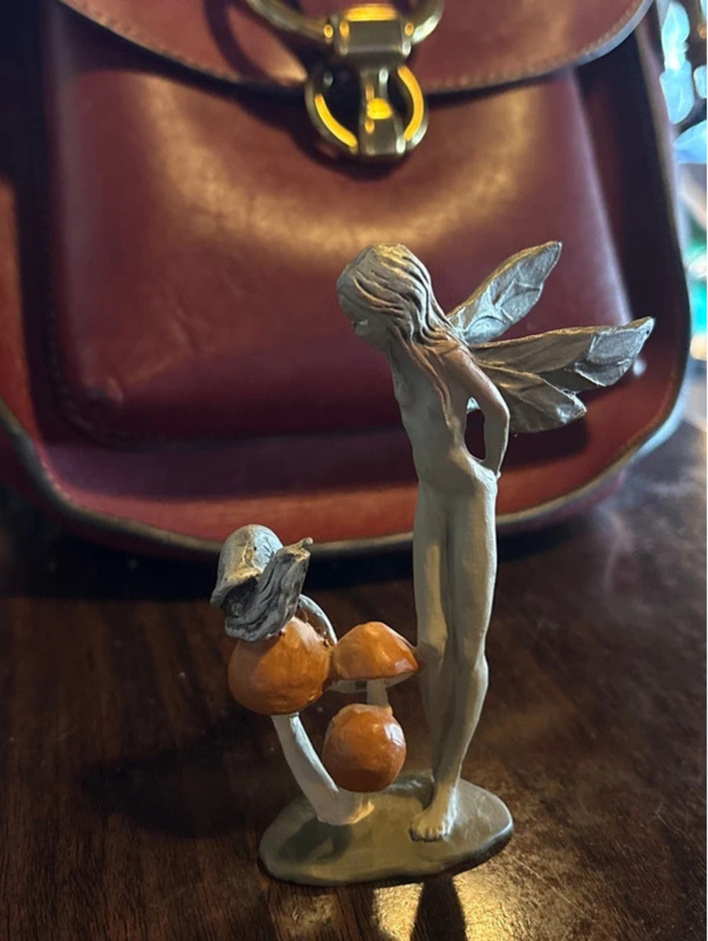 Vtg Pewter Miniature Fairy Mushroom Snail Figurine Painted Pixie Fantasy